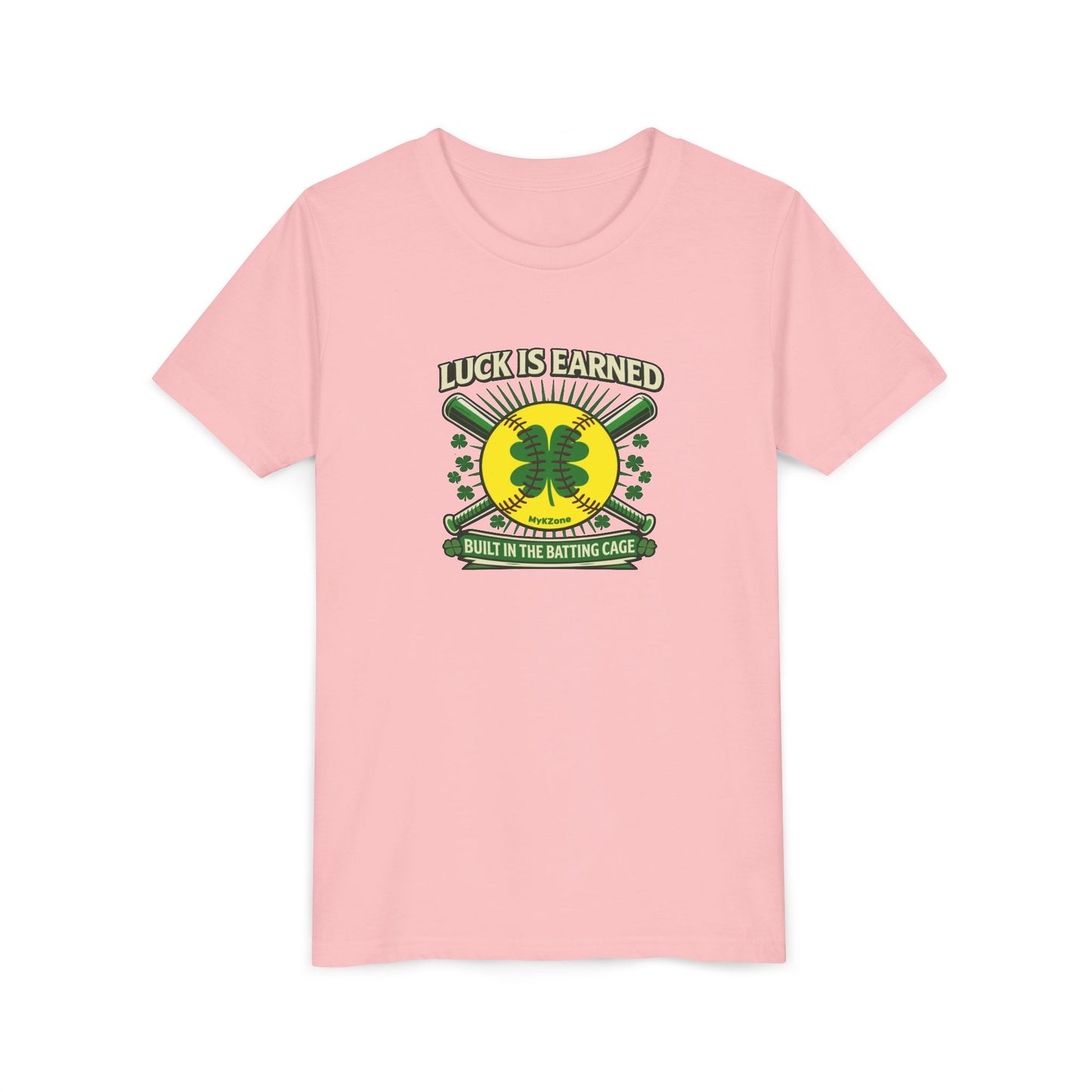 Youth St. Patrick's Day Softball T-Shirt - "Luck is Earned, Built in the Batting Cage"