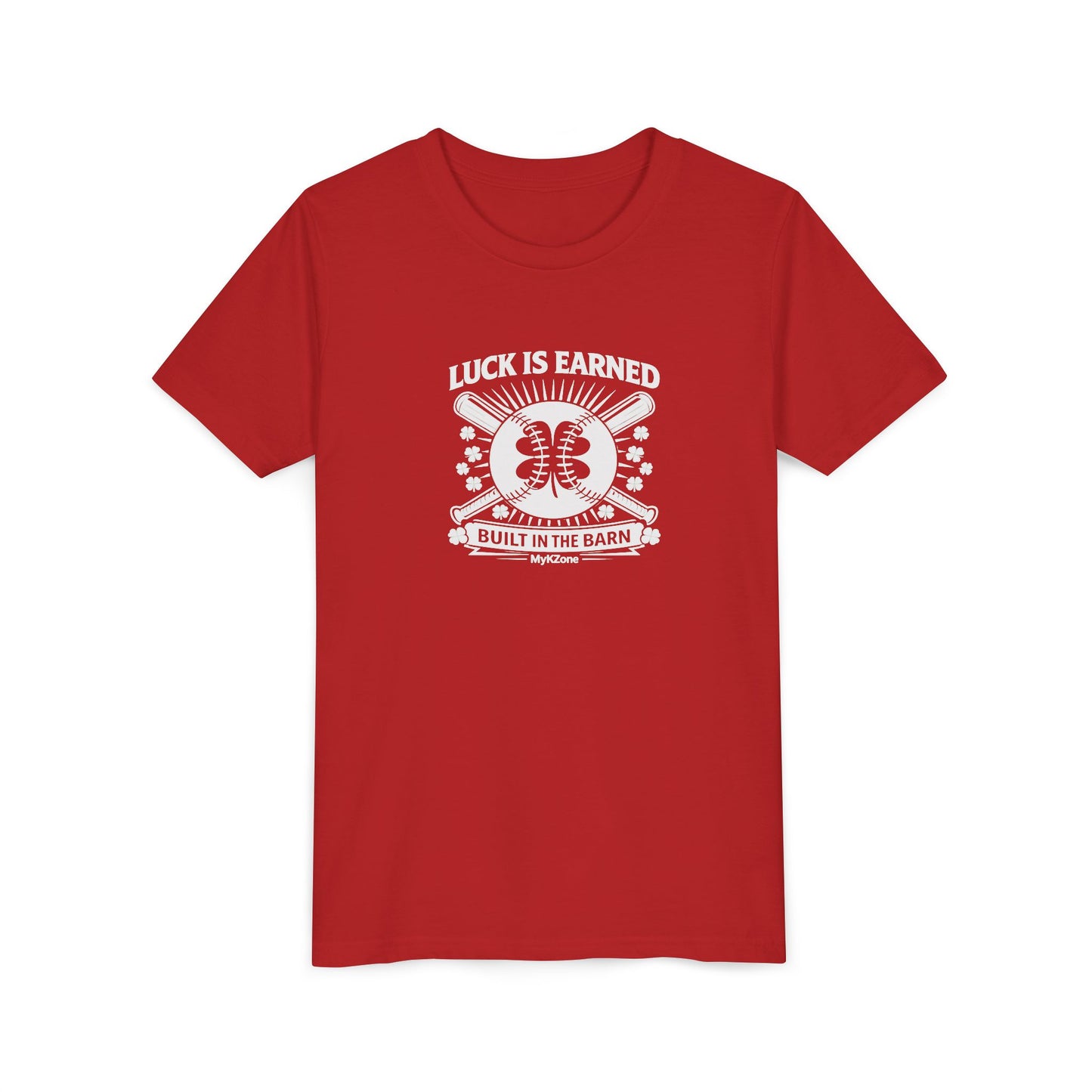 Youth St. Patrick's Day Softball T-Shirt - "Luck is Earned, Built in the Barn" - MyKZone Training Facility