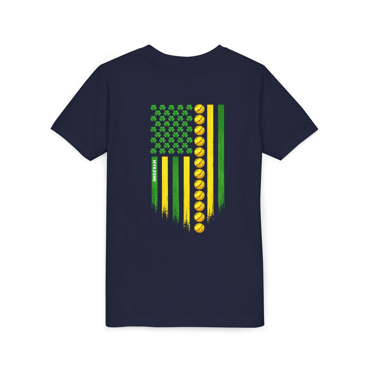 Youth St. Patrick's Day Softball MyKZone Training Facility T-Shirt - American Flag Shamrock Design