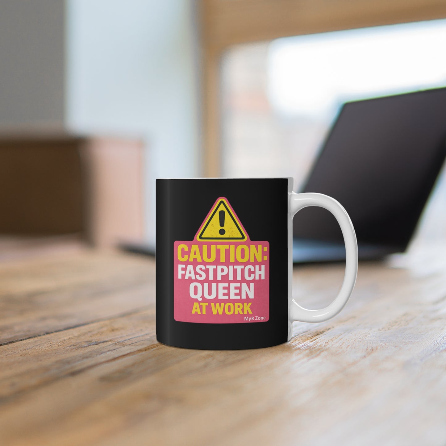 "Caution: Fastpitch Queen At Work" Softball Coffee Mug
