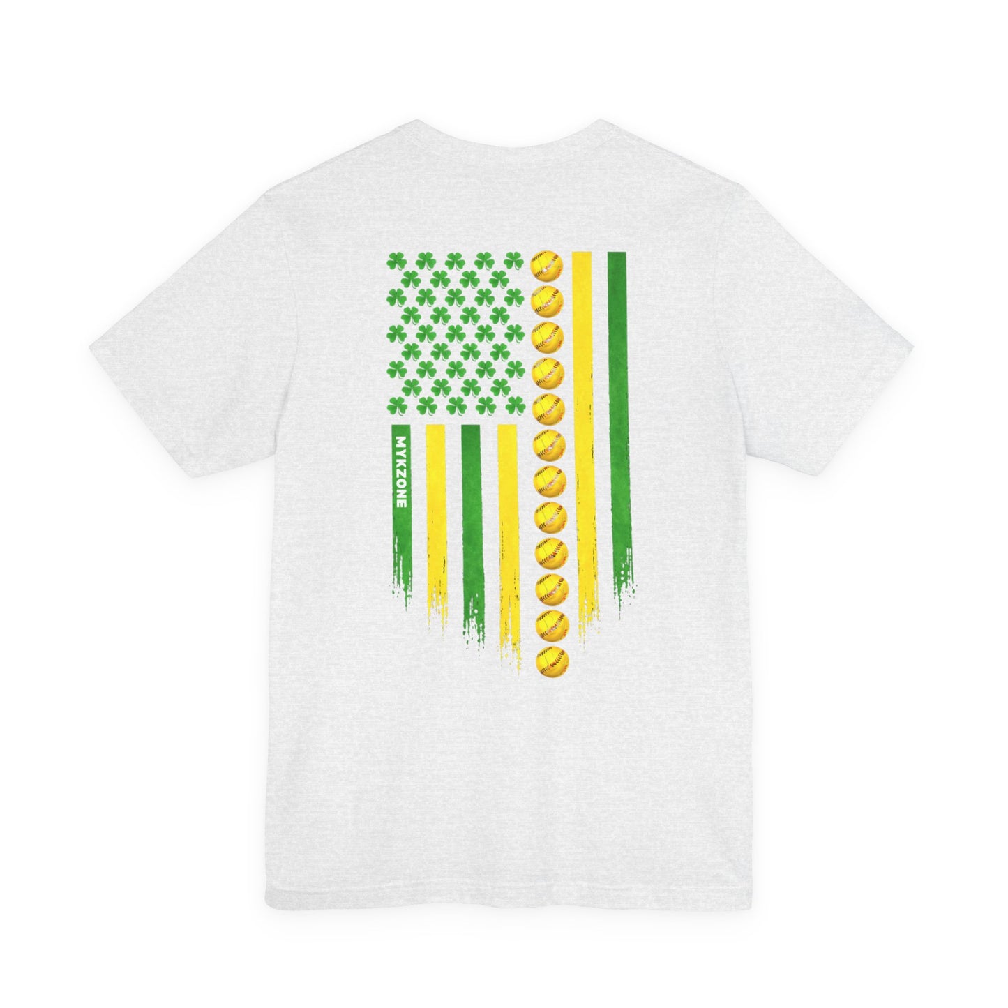 St. Patrick's Day Softball MyKZone Training Facility T-Shirt - American Flag Shamrock Design