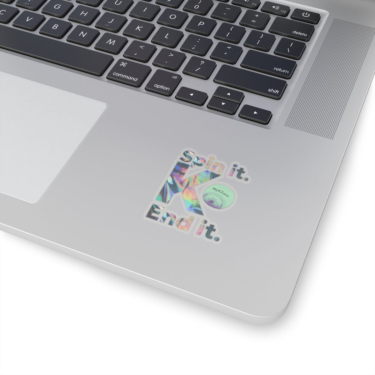 "Spin it. End it. K." Holographic Softball Pitcher Sticker