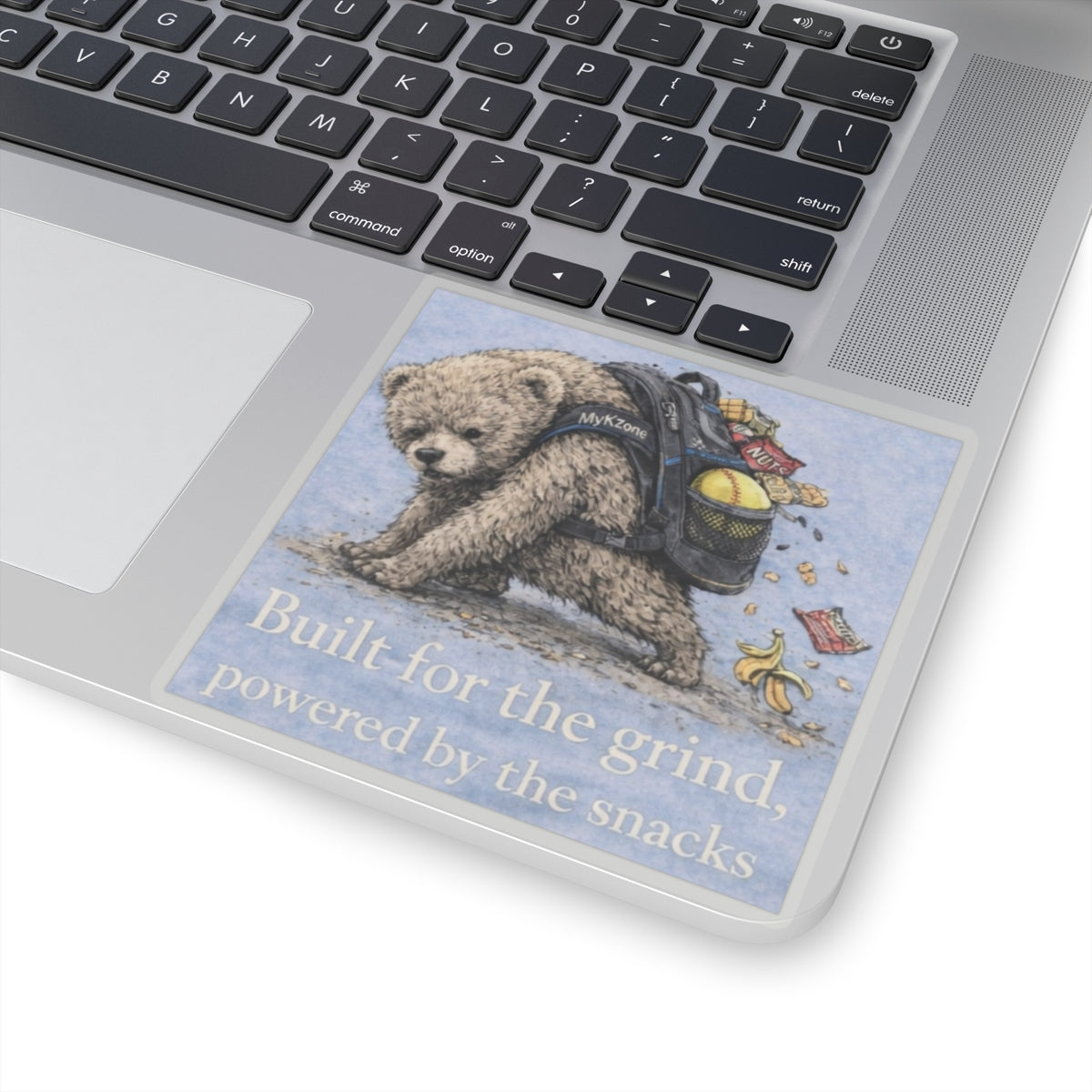 "Built for the Grind, Powered by the Snacks" Softball Bear Backpack Sticker
