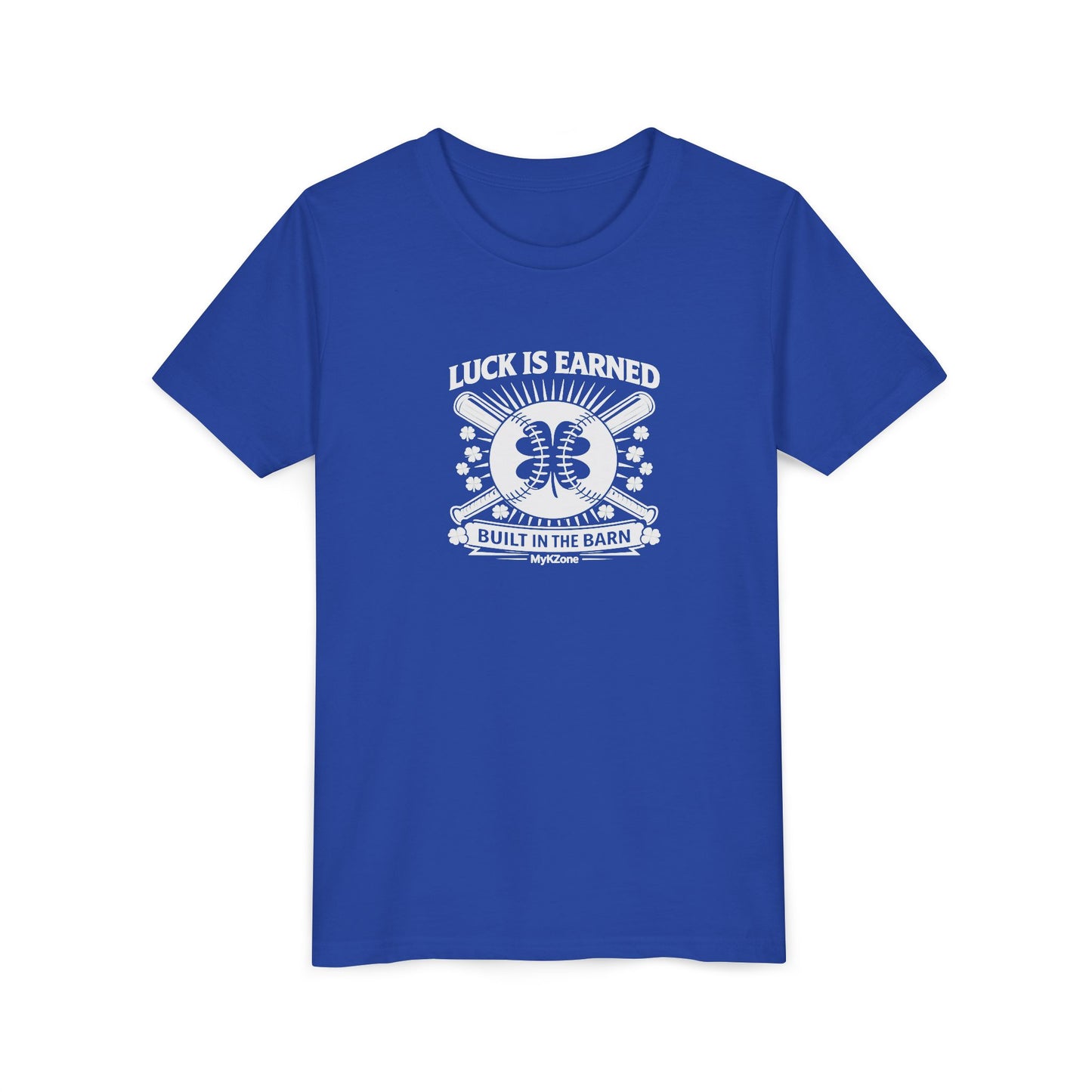 Youth St. Patrick's Day Softball T-Shirt - "Luck is Earned, Built in the Barn" - MyKZone Training Facility