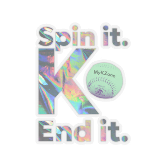 "Spin it. End it. K." Holographic Softball Pitcher Sticker