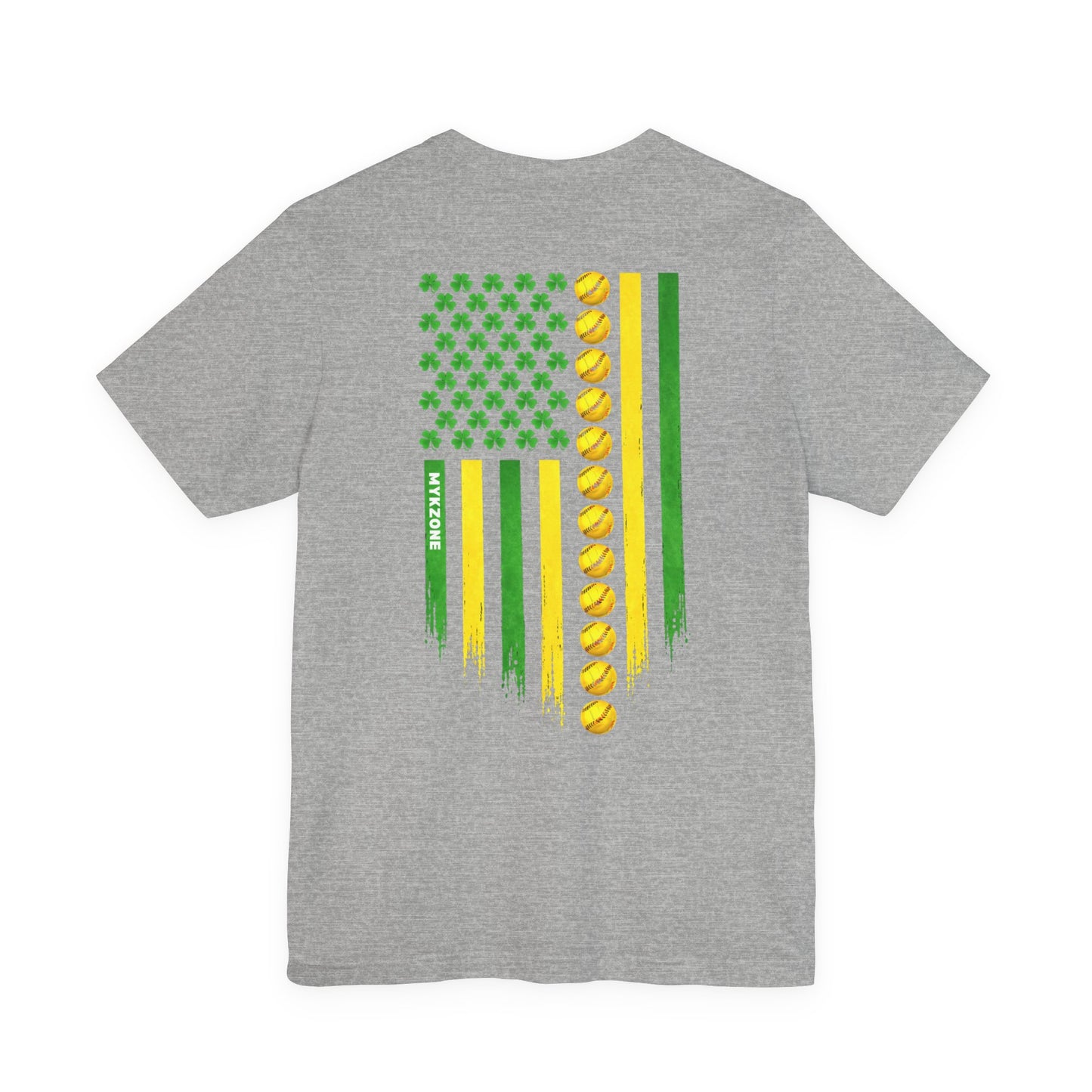 St. Patrick's Day Softball MyKZone Training Facility T-Shirt - American Flag Shamrock Design