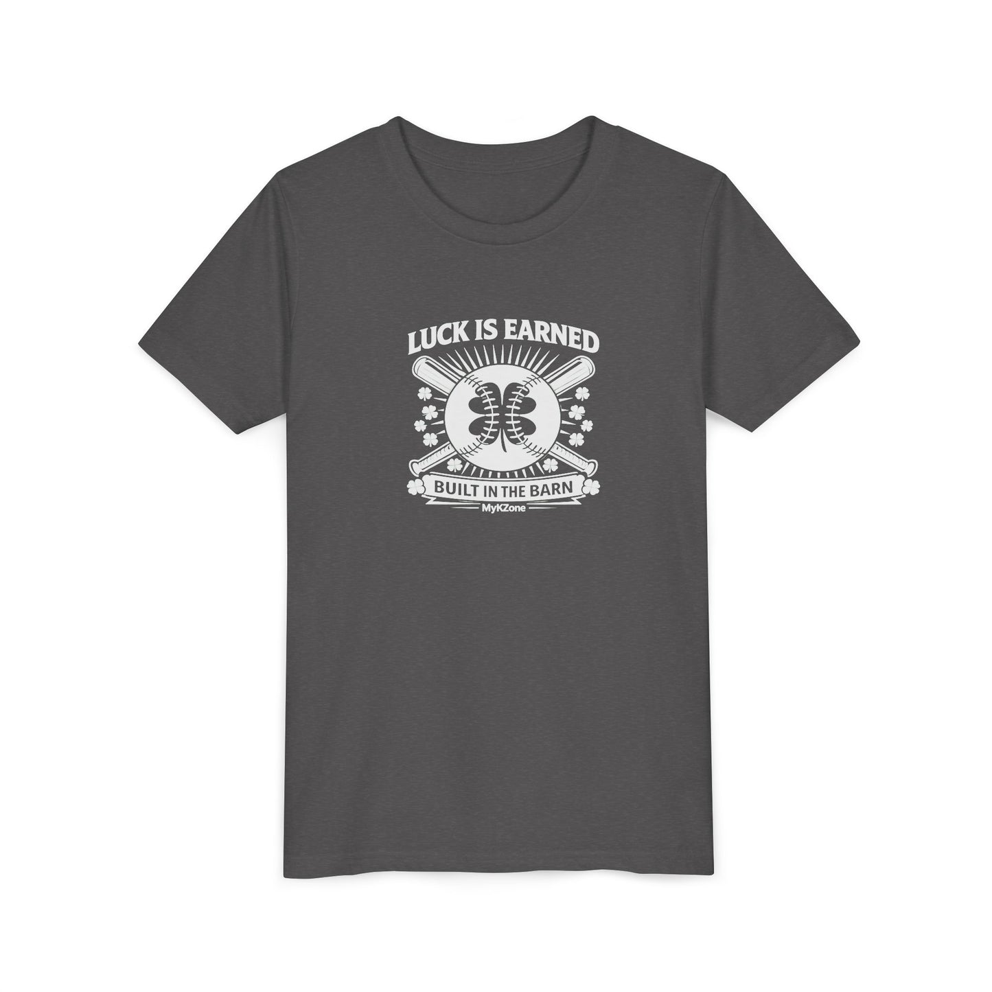 Youth St. Patrick's Day Softball T-Shirt - "Luck is Earned, Built in the Barn" - MyKZone Training Facility