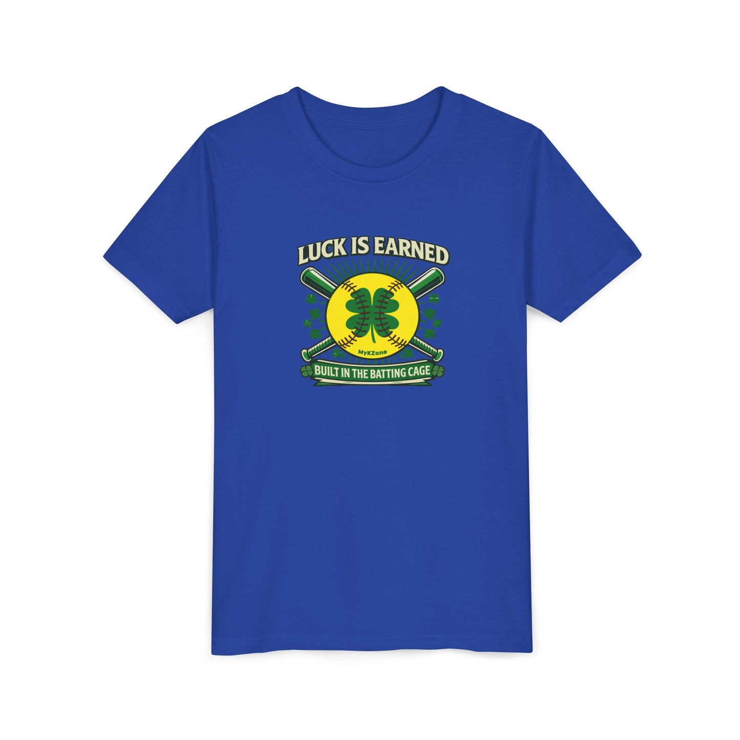 Youth St. Patrick's Day Softball T-Shirt - "Luck is Earned, Built in the Batting Cage"