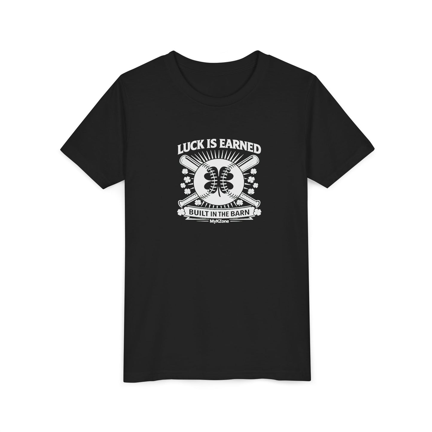 Youth St. Patrick's Day Softball T-Shirt - "Luck is Earned, Built in the Barn" - MyKZone Training Facility