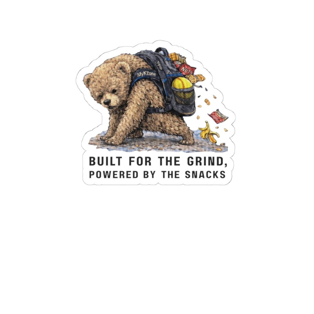 "Built for the Grind, Powered by the Snacks" Softball Sticker