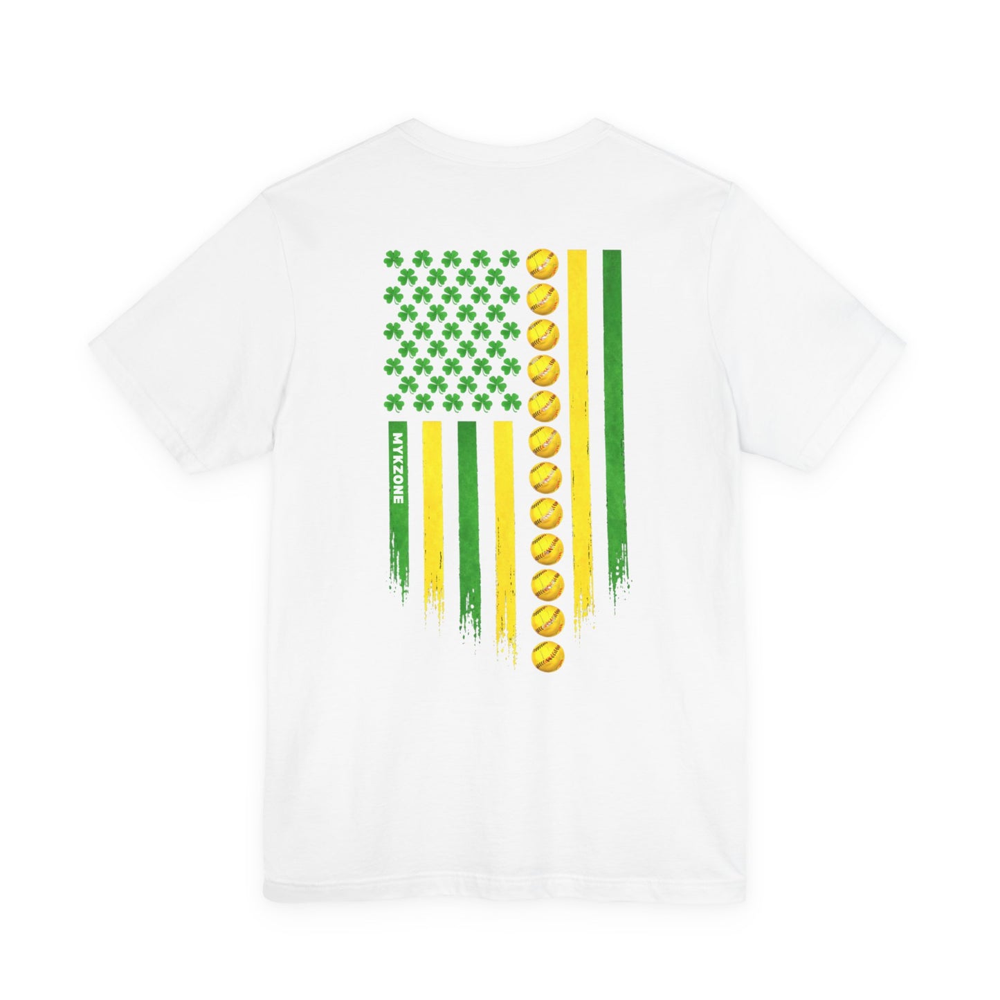 St. Patrick's Day Softball MyKZone Training Facility T-Shirt - American Flag Shamrock Design