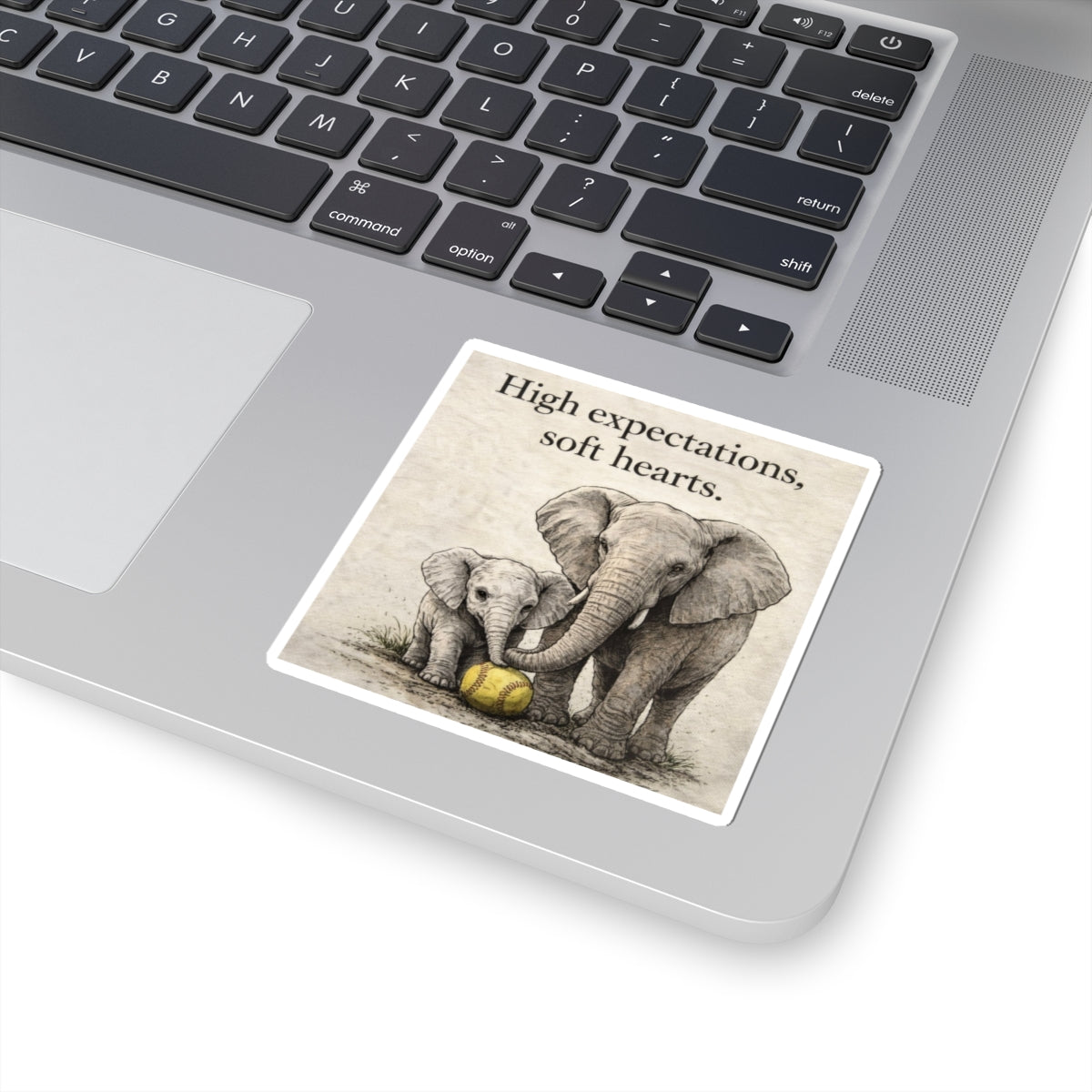 "High expectations, soft hearts." Elephant Inspirational Sticker