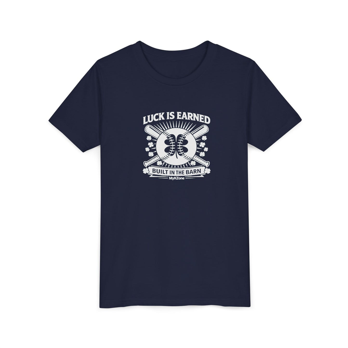 Youth St. Patrick's Day Softball T-Shirt - "Luck is Earned, Built in the Barn" - MyKZone Training Facility