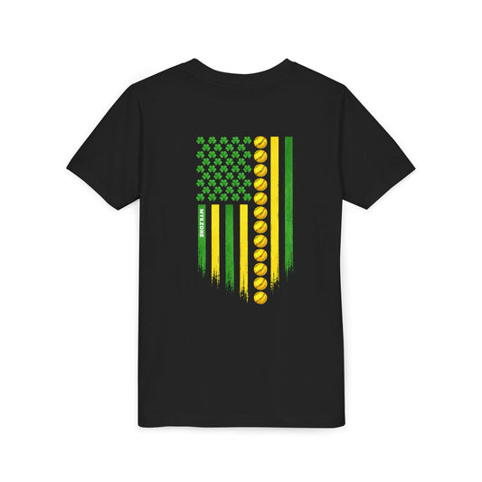 Youth St. Patrick's Day Softball MyKZone Training Facility T-Shirt - American Flag Shamrock Design