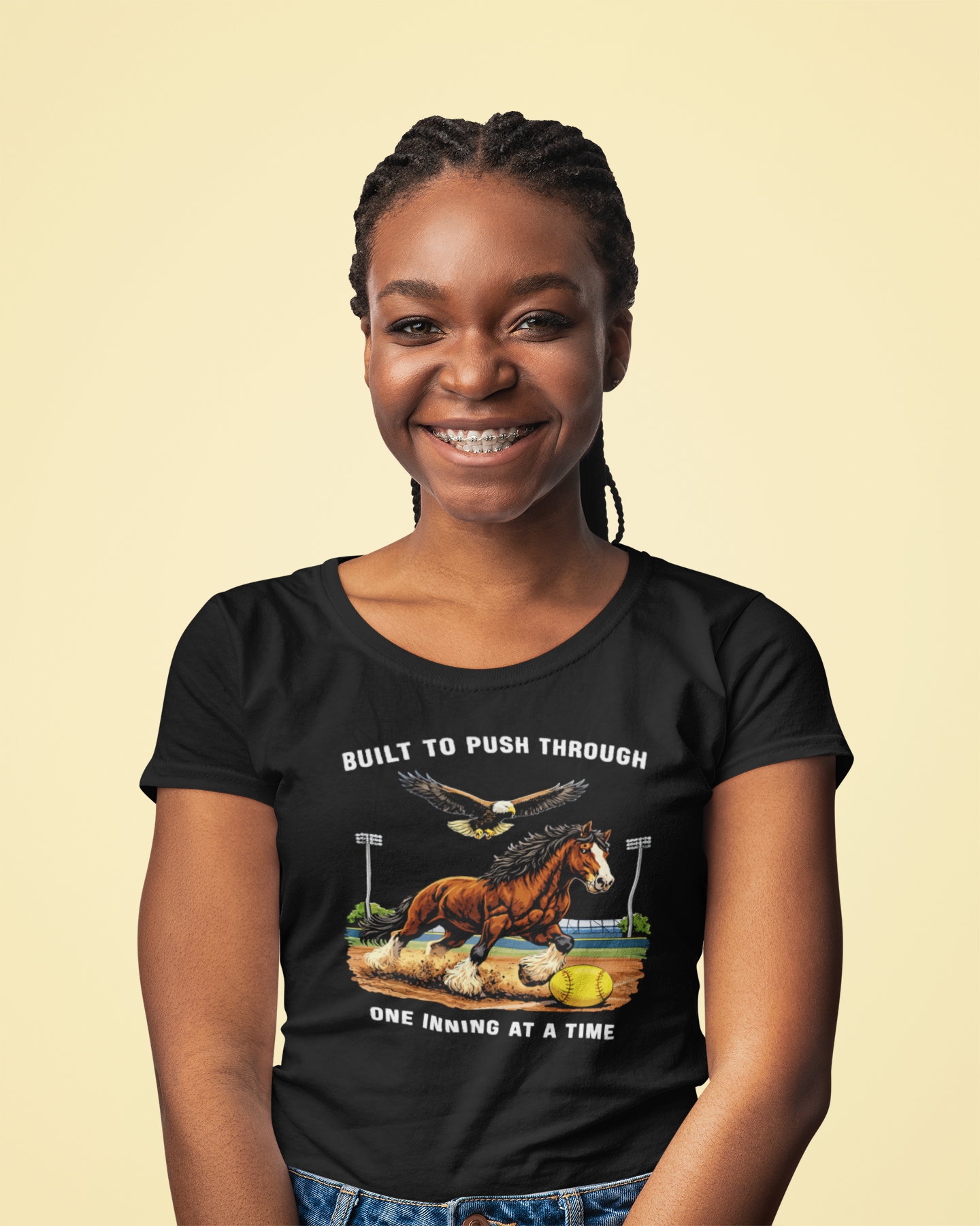"Built to Push Through, One Inning at a Time" Softball T-Shirt