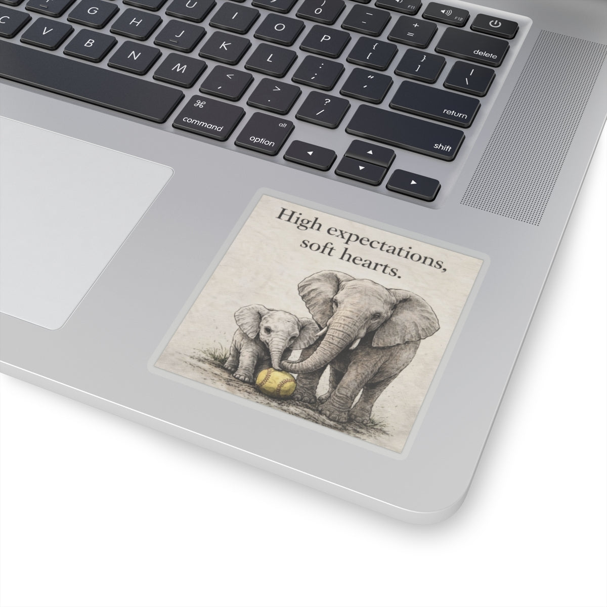 "High expectations, soft hearts." Elephant Inspirational Sticker