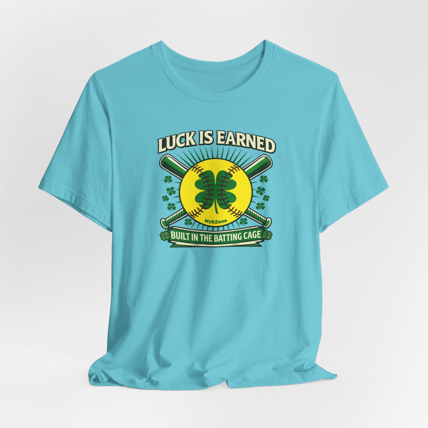 St. Patrick's Day Softball T-Shirt - "Luck is Earned, Built in the Batting Cage"