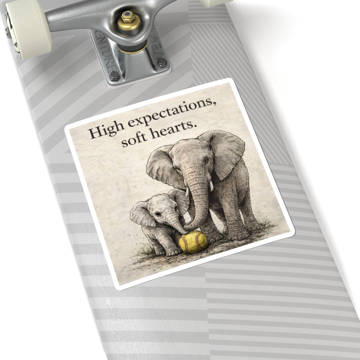 "High expectations, soft hearts." Elephant Inspirational Sticker