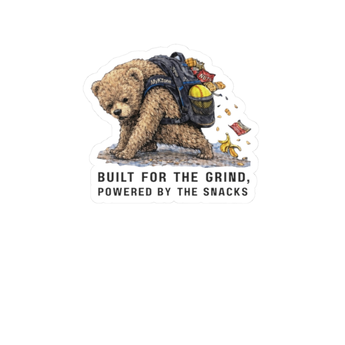 "Built for the Grind, Powered by the Snacks" Softball Sticker