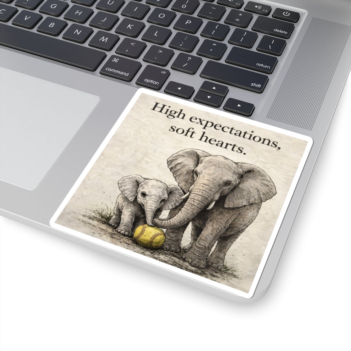 "High expectations, soft hearts." Elephant Inspirational Sticker
