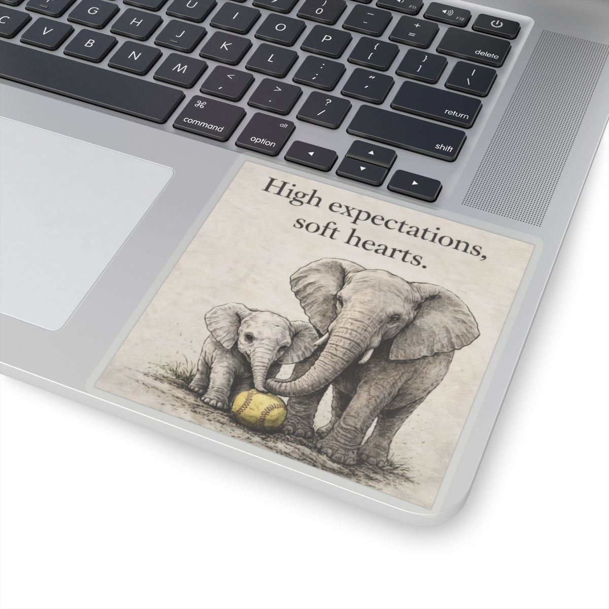 "High expectations, soft hearts." Elephant Inspirational Sticker