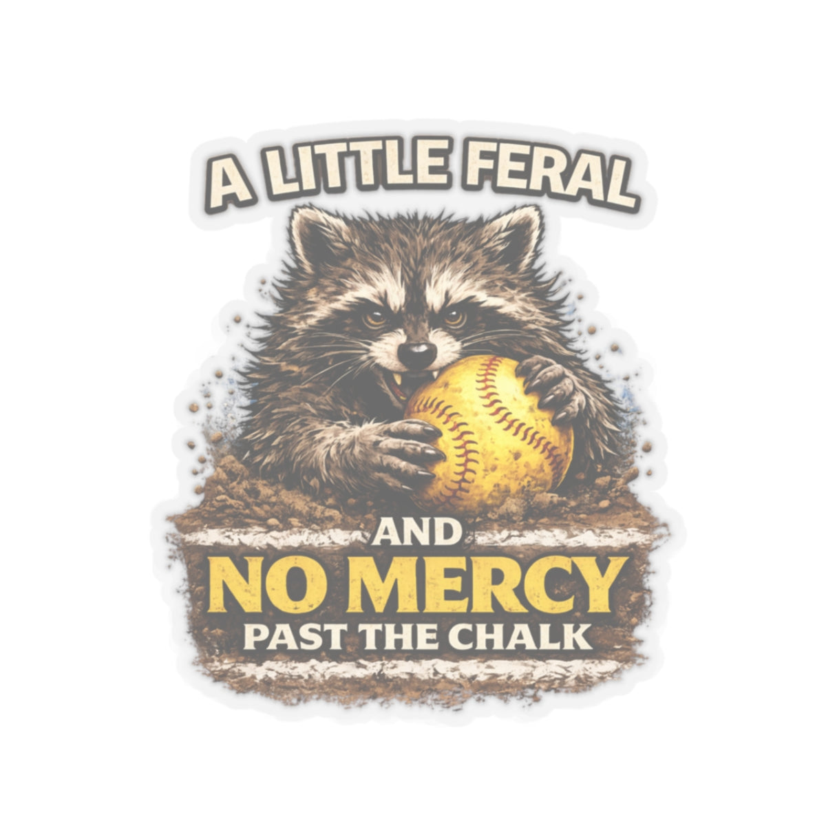 "A Little Feral and No Mercy Past the Chalk" Raccoon Softball Sticker