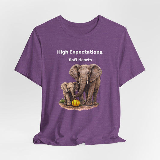 "High Expectations, Soft Hearts" Softball T-Shirt